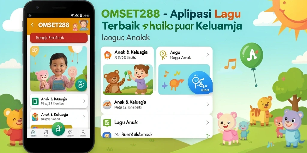 Tampilan antarmuka aplikasi Lagu Anak OMSET288 yang ceria dan interaktif.