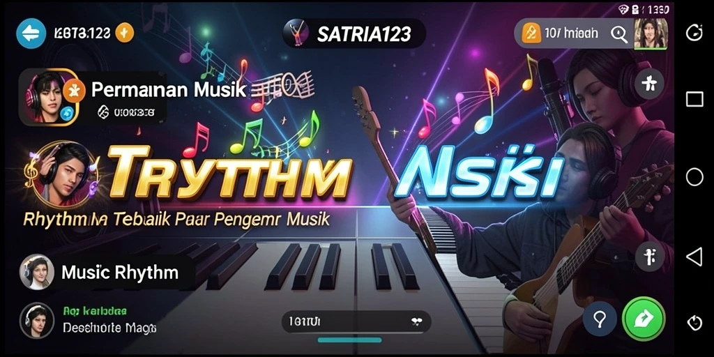 Antarmuka SATRIA123 yang memukau dengan elemen Musik Rhythm.