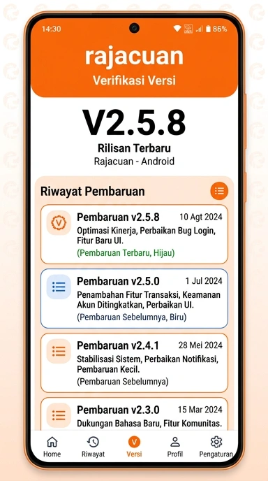 Riwayat Versi Rajacuan untuk Pengguna Android